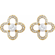 14K Yellow Freshwater Cultured Pearl & 1/4 CTW Diamond Earrings