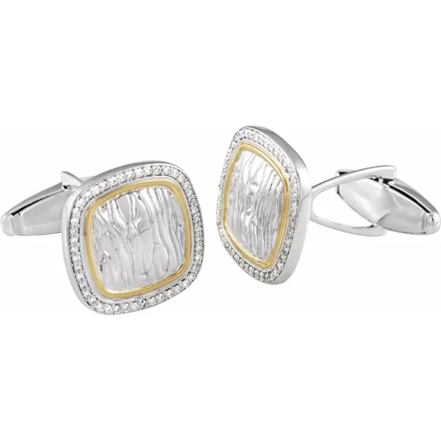 Sterling Silver & 14K Yellow 3/8 CTW Diamond Elephant Print Cuff Links-