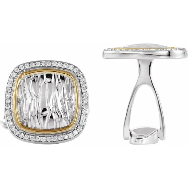 Sterling Silver & 14K Yellow 3/8 CTW Diamond Elephant Print Cuff Links-