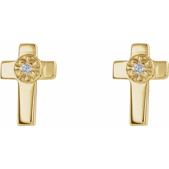 14K Yellow 7x5 mm .1 CTW Diamond Cross Earrings