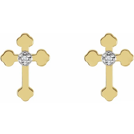14K Yellow/White .1 CTW Diamond Cross Earrings