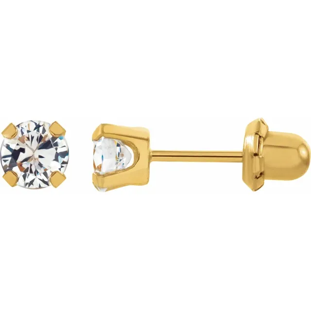 14K Yellow 3 mm Round Cubic Zirconia Piercing Stud Earrings-