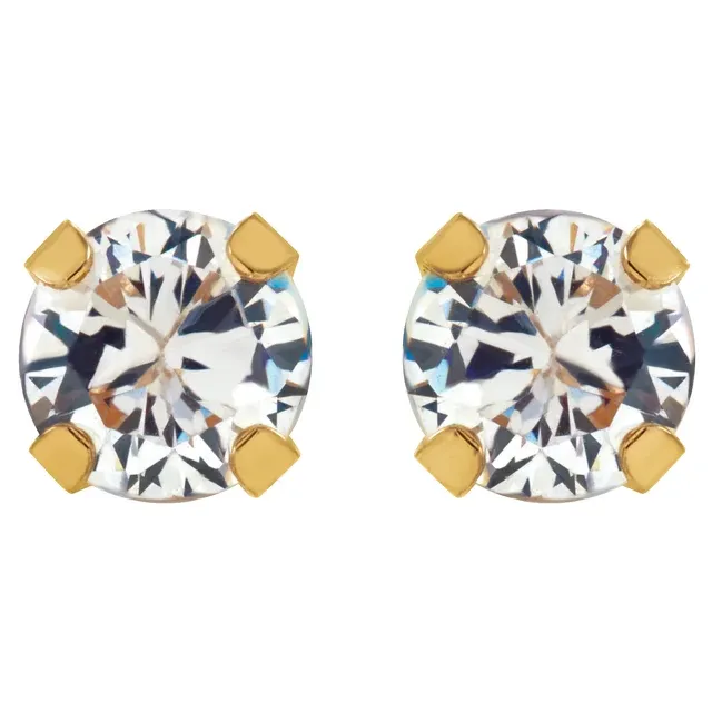 14K Yellow 3 mm Round Cubic Zirconia Piercing Stud Earrings-