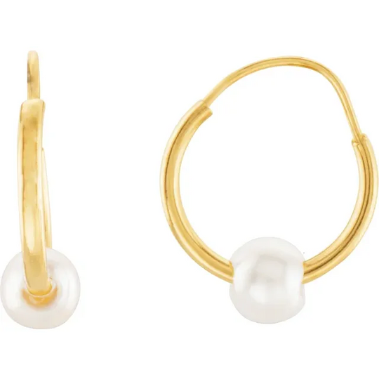 14K Yellow Youth Freshwater Cultured Pearl Hoop Earrings