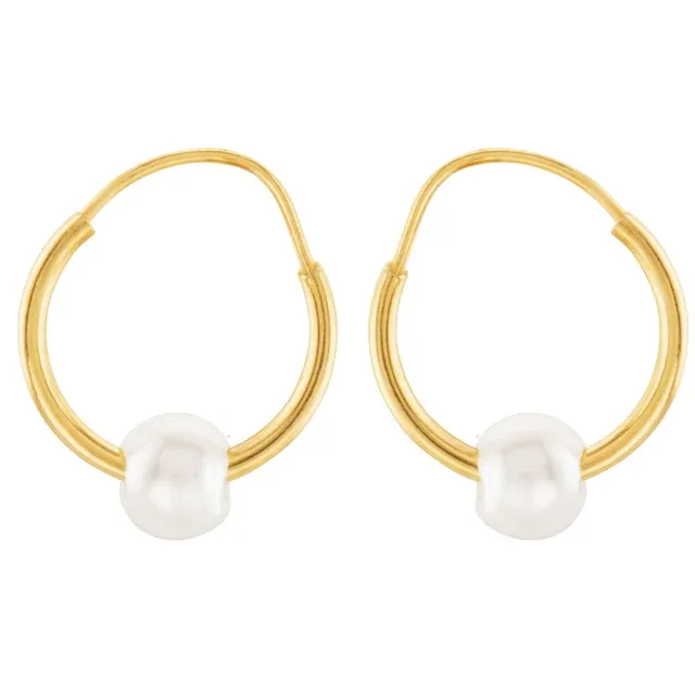 14K Yellow Youth Freshwater Cultured Pearl Hoop Earrings-