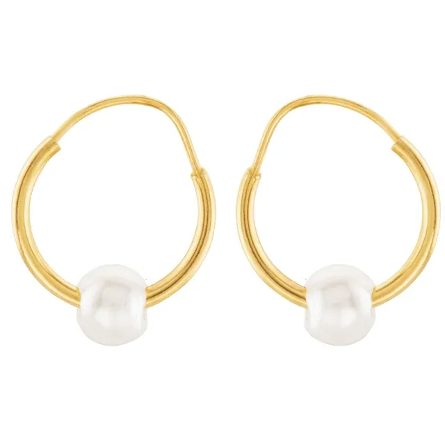14K Yellow Youth Freshwater Cultured Pearl Hoop Earrings