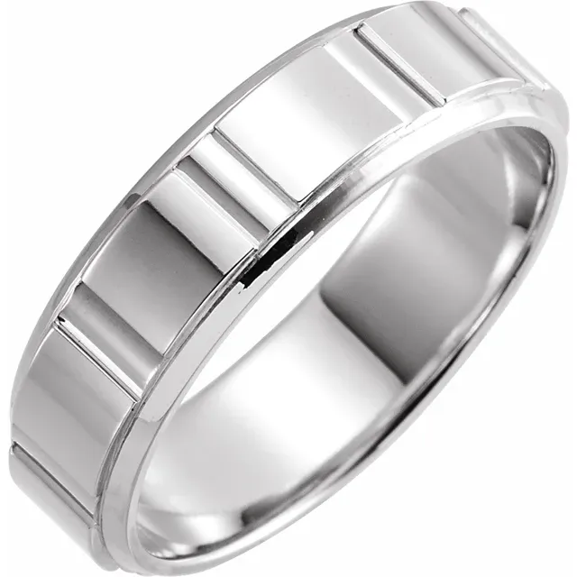 18K White 6 mm Patterned Band Size 16