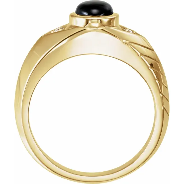 14K Yellow Black Star Sapphire & Diamond Men's Ring-