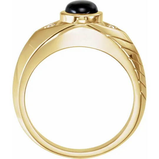 14K Yellow Black Star Sapphire & Diamond Men's Ring