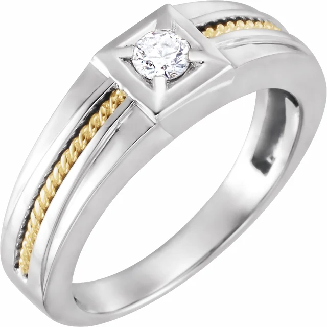 14K White/Yellow 1/4 CTW Diamond Rope Ring-10.00(approximate standard size)-