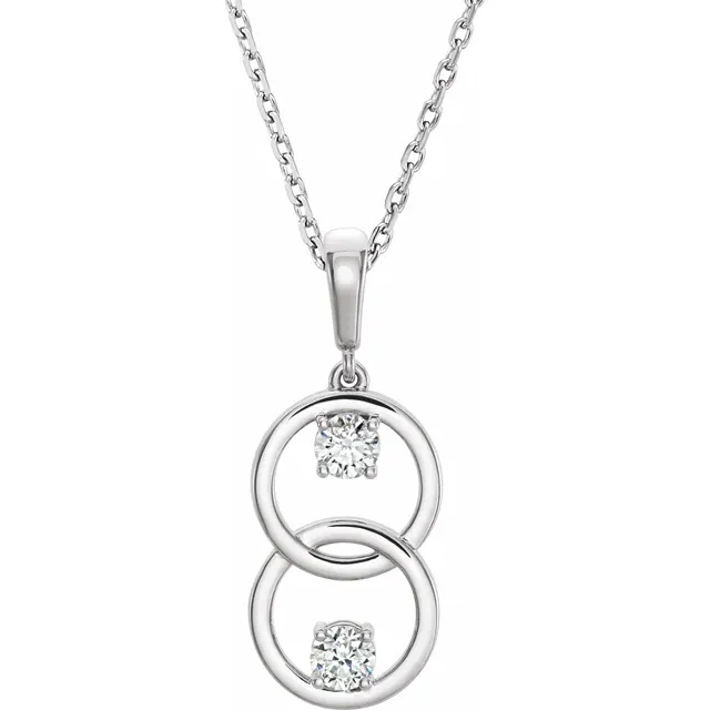 14K White 5 mm Round Forever One Colorless Moissanite Two-Stone 16-18" Necklace-