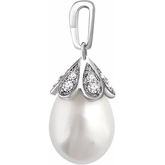 14K White Freshwater Cultured Pearl & 1/8 CTW Diamond Pendant-