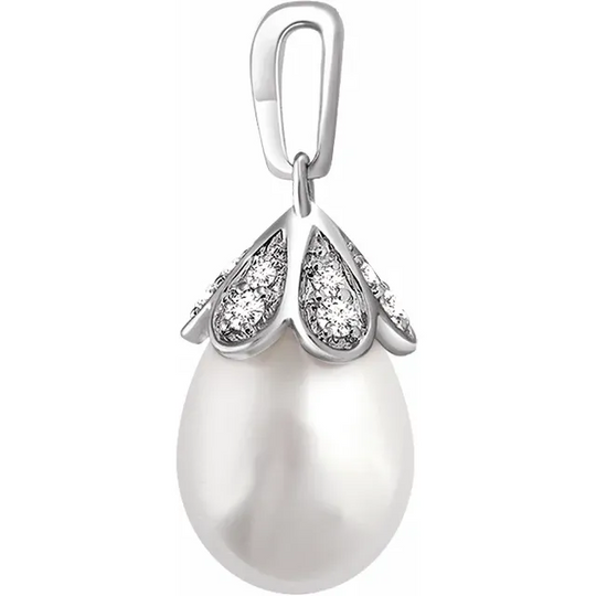 14K White Freshwater Cultured Pearl & 1/8 CTW Diamond Pendant