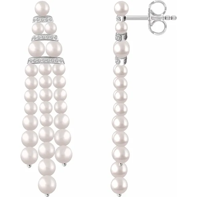 14K White Freshwater Cultured Pearl & 1/4 CTW Diamond Earrings-