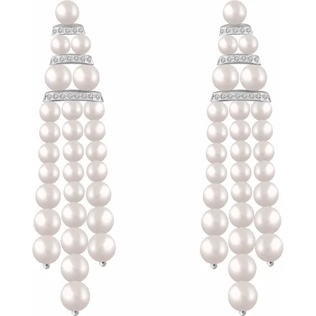 14K White Freshwater Cultured Pearl & 1/4 CTW Diamond Earrings-