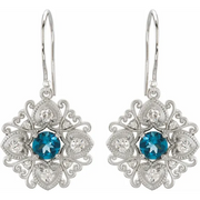 14K White London Blue Topaz & 1/2 CTW Diamond Vintage-Inspired Filigree Earrings