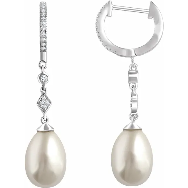14K White Freshwater Cultured Pearl & 1/6 CTW Diamond Earrings