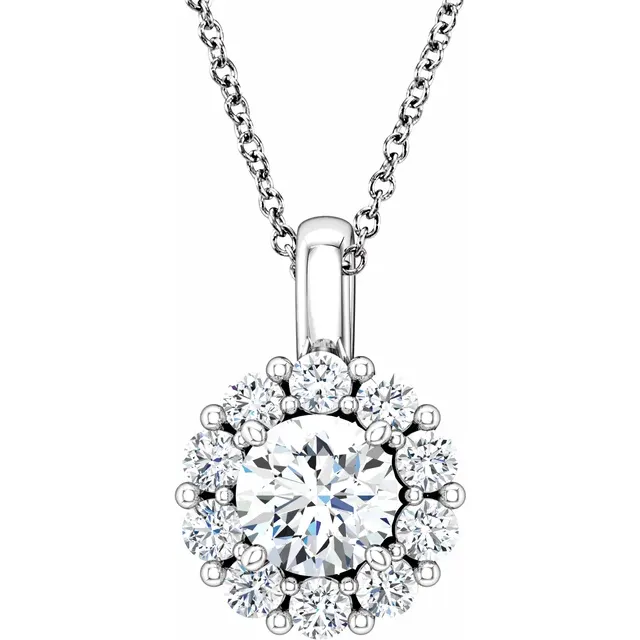 14K White 6.5 mm Round Forever One™ Moissanite & 5/8 CTW Diamond 16-18" Necklace