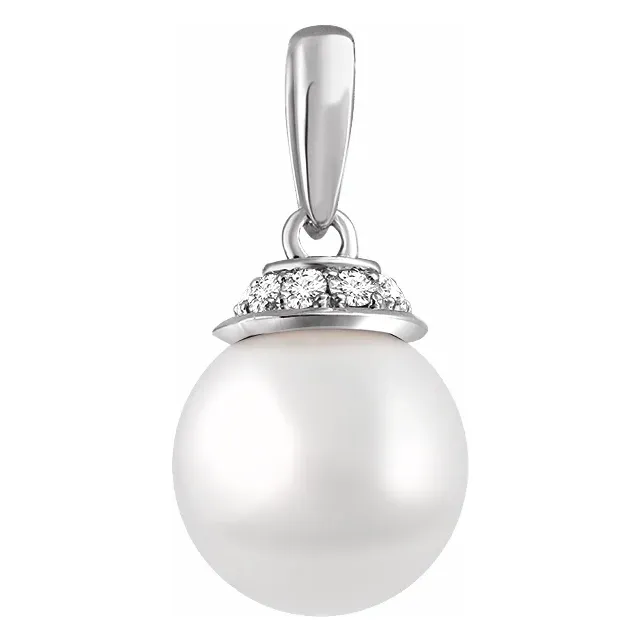 14K White Freshwater Cultured Pearl & .08 CTW Diamond Pendant-