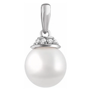 14K White Freshwater Cultured Pearl & .8 CTW Diamond Pendant