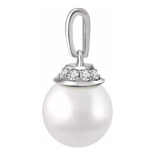 14K White Freshwater Cultured Pearl & .08 CTW Diamond Pendant-