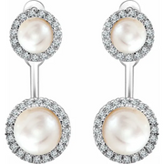 14K White Freshwater Cultured Pearl & 1/5 CTW Diamond Halo-Style Earrings