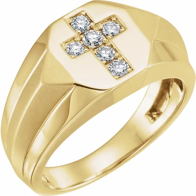 14K Yellow 1/3 CTW Diamond Cross Ring-