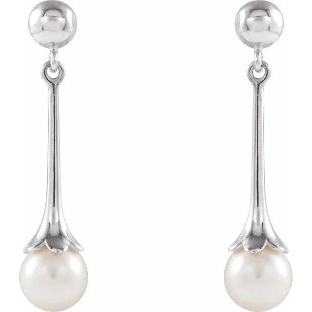 14K White Freshwater Pearl Dangle Earrings with Backs-