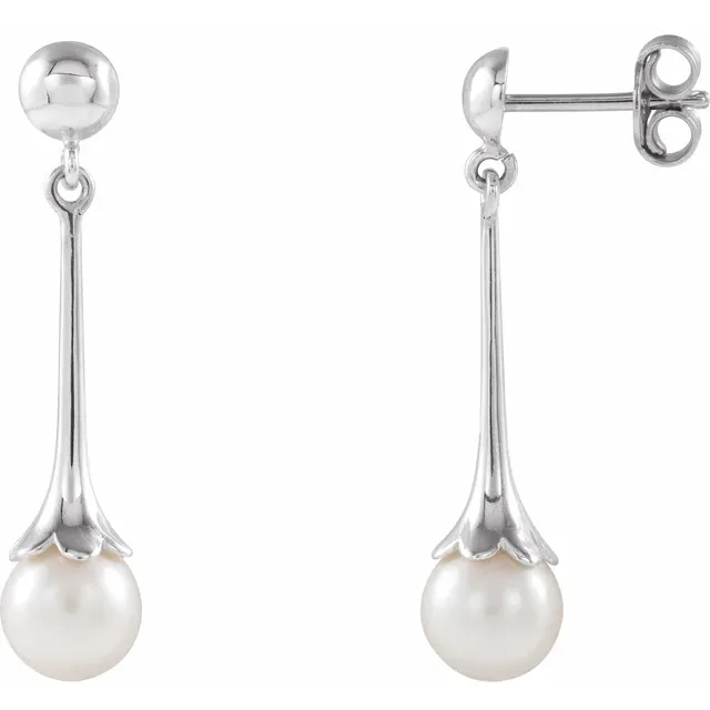 14K White Freshwater Pearl Dangle Earrings with Backs-