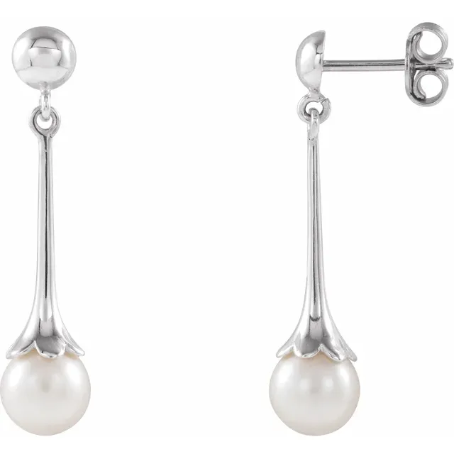 14K White Freshwater Pearl Dangle Earrings with Backs