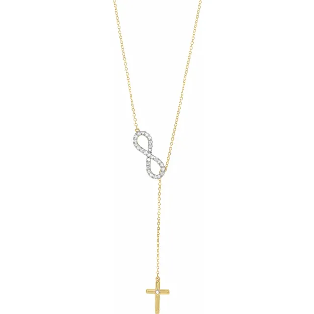 14K Yellow 1/5 CTW Diamond Infinity-Inspired Cross 16-18" Necklace