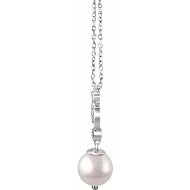 14K White Freshwater Cultured Pearl & 1/6 CTW Diamond 16-18" Necklace-