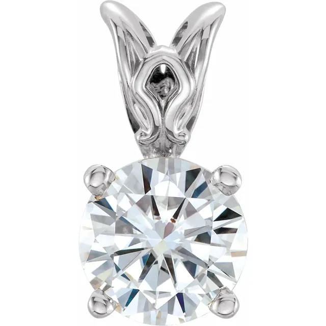 14K White 6.5 mm Round Forever One Moissanite Pendant-