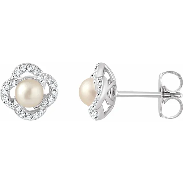 14K White Freshwater Cultured Pearl & 1/6 CTW Diamond Earrings-