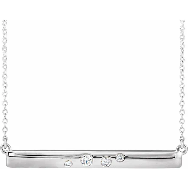 14K White 1/10 CTW Diamond Bar 16-18" Necklace-