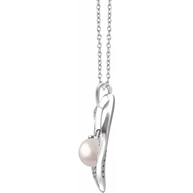 Sterling Silver Freshwater Cultured Pearl & 1/6 CTW Diamond Heart 16-18" Necklace-