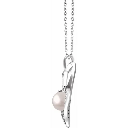 Sterling Silver Freshwater Cultured Pearl & 1/6 CTW Diamond Heart 16-18" Necklace