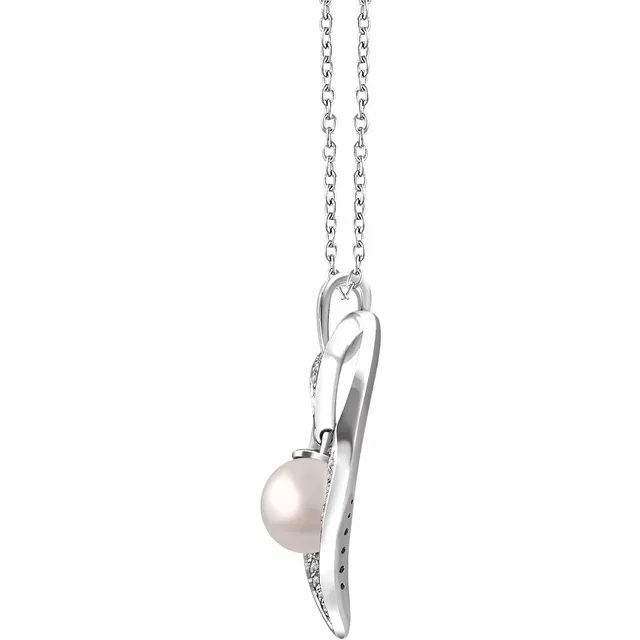 Sterling Silver Freshwater Cultured Pearl & 1/6 CTW Diamond Heart 16-18" Necklace