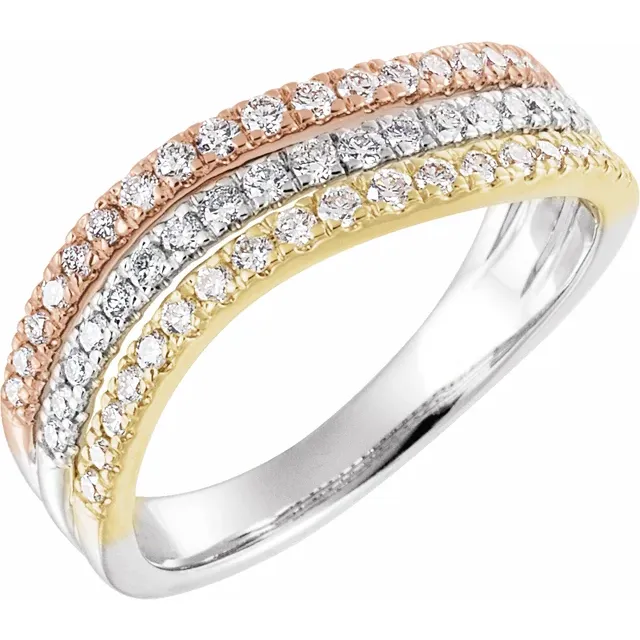 14K Tri-Color 1/2 CTW Diamond Stacked Ring-