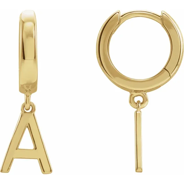 14K Yellow Single Initial A Earring-