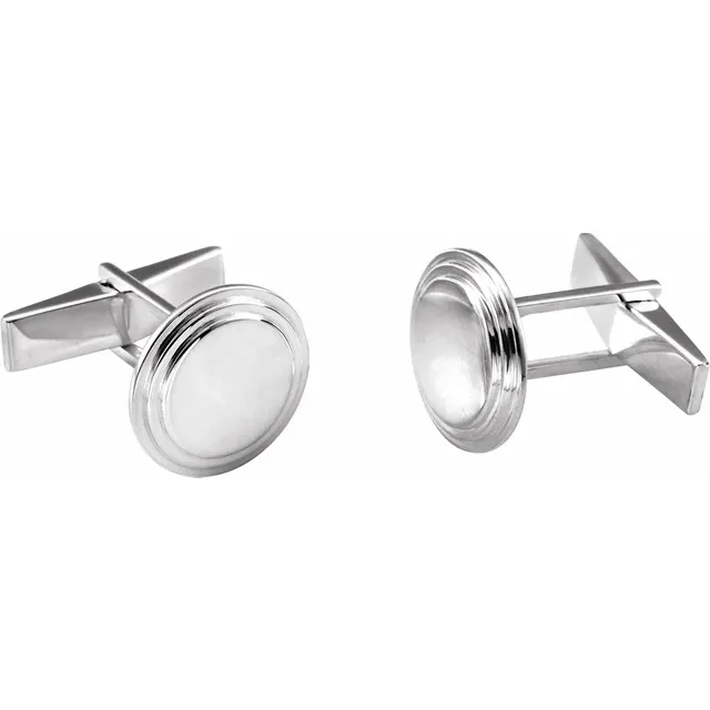 Sterling Silver Posh Mommy? Engravable Round Cuff Links-