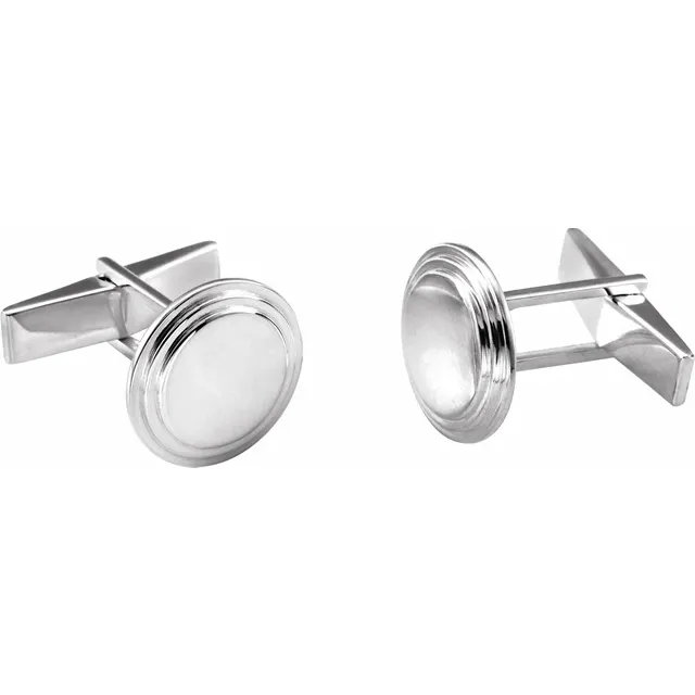Sterling Silver Posh Mommy? Engravable Round Cuff Links
