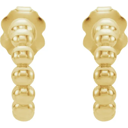 14K Yellow 12 mm Beaded Hoop Earrings