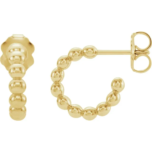 14K Yellow 12 mm Beaded Hoop Earrings-