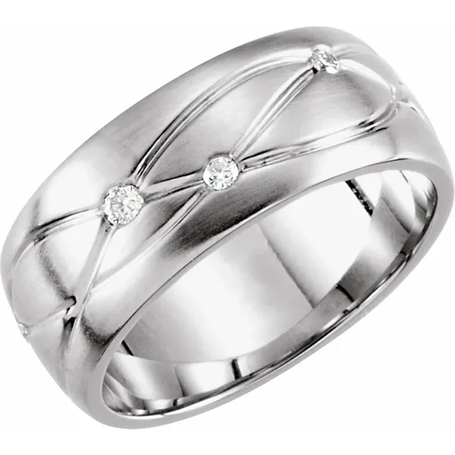14K White 1/5 CTW Diamond Grooved 8 mm Band Size 7-
