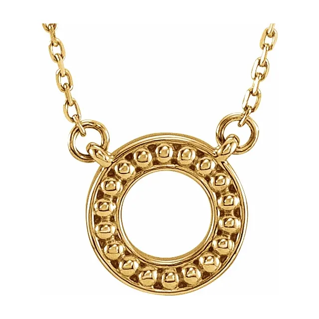 14K Yellow Beaded Circle 16-18" Necklace-