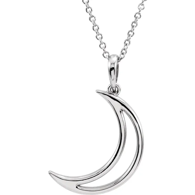 14K White 25.7x4.7 mm Crescent Moon 16" Necklace