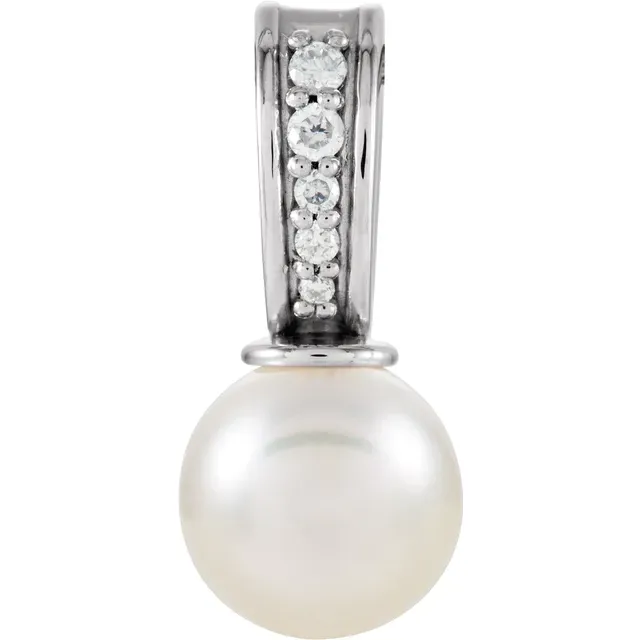 14K White Freshwater Cultured Pearl & .03 CTW Diamond Pendant-