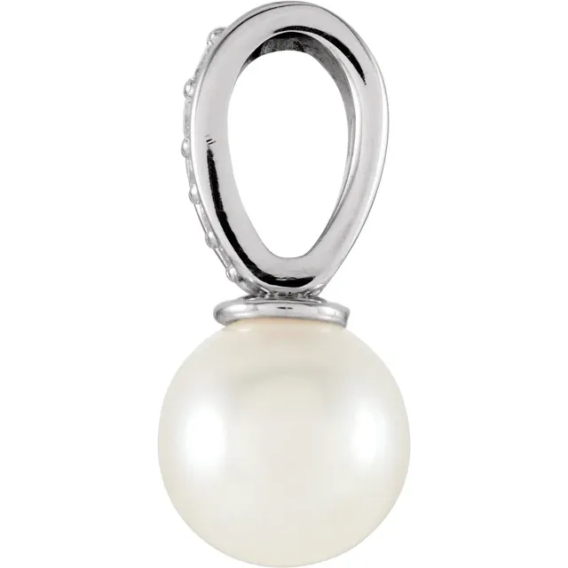14K White Freshwater Cultured Pearl & .03 CTW Diamond Pendant-