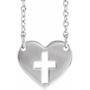 14K White Pierced Cross Heart 16-18" Necklace